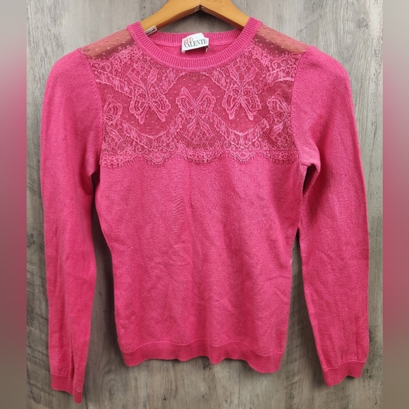 Red Valentino Wool Blend Bow Lace Hot Pink Sweater Size XS - Picture 1 of 6